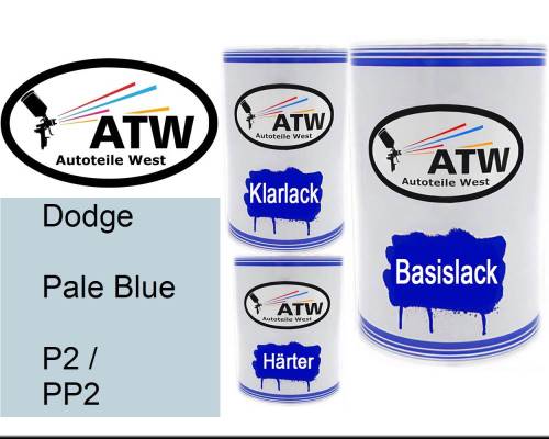 Dodge, Pale Blue, P2 / PP2: 500ml Lackdose + 500ml Klarlack + 250ml Härter - Set, von ATW Autoteile West.
